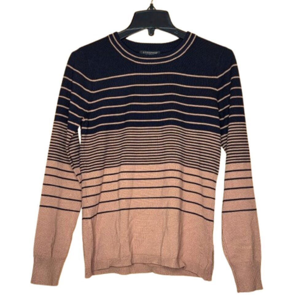 Liverpool Los Angeles Striped Colorblocked Sweater - Navy/Tan